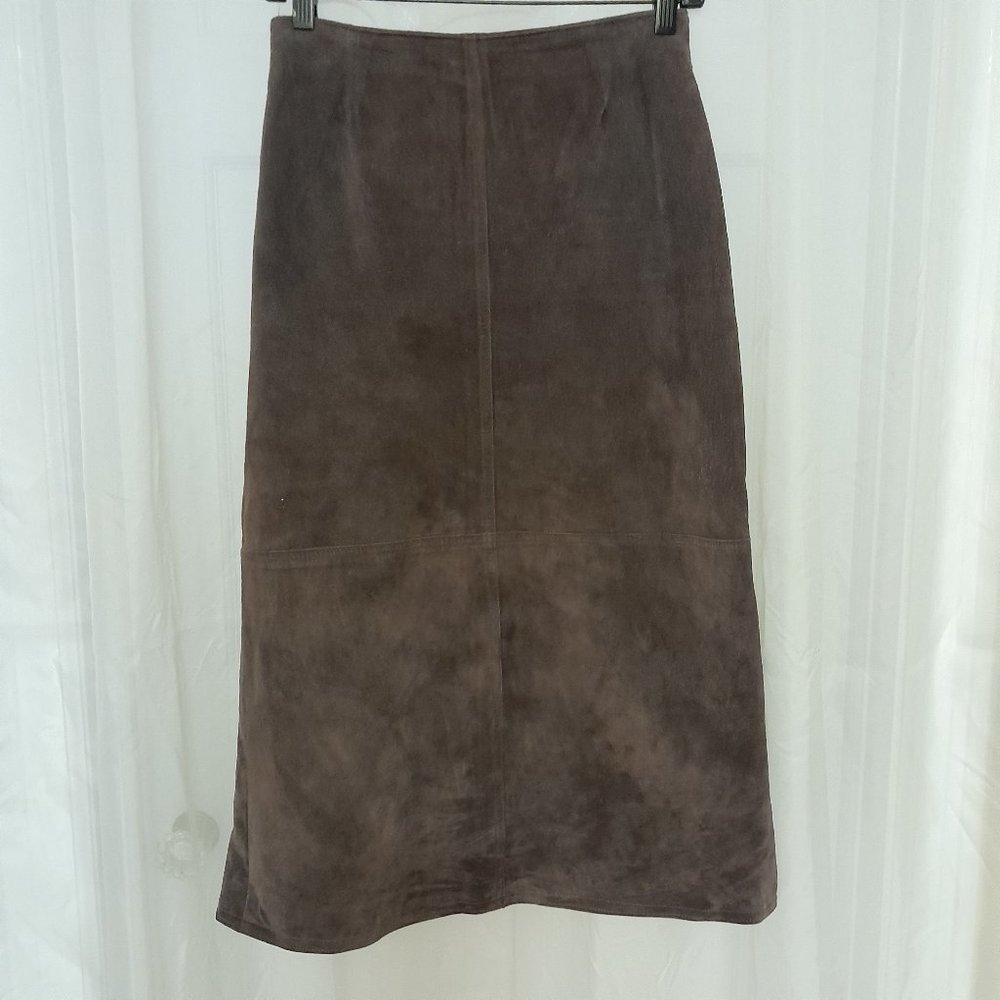 David Brooks Latte (Tan) Suede Midi Skirt